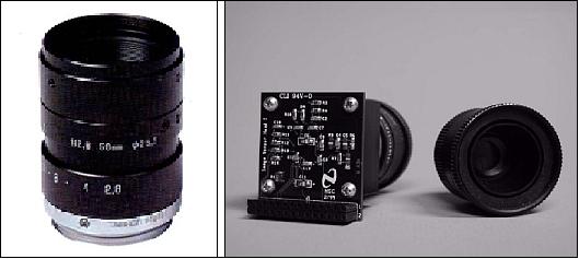 Figure 11: Photo of the optics module (left) and the headboard with lens (right), image credit: StudSat consortium