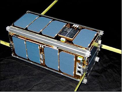 Figure 1: Illustration of the 2U nanosatellite with antennas deployed (image credit: SSDL, JPL)
