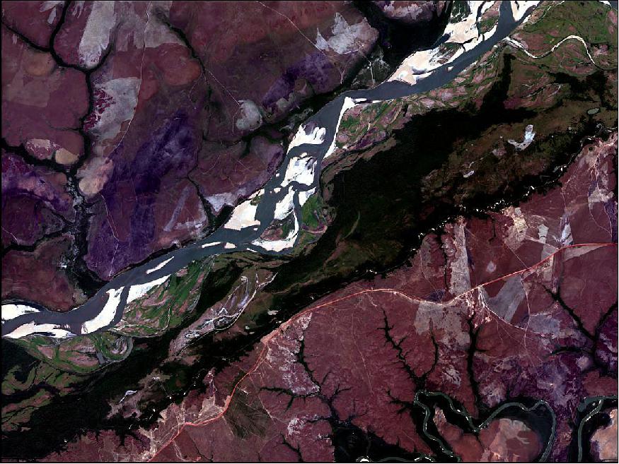Figure 5: Sample image of the Apure River in Apure State of Venezuela, acquired by the WCM (Wide-swath Multispectral Camera) on Jan. 16, 2016 (image credit: ABAE)