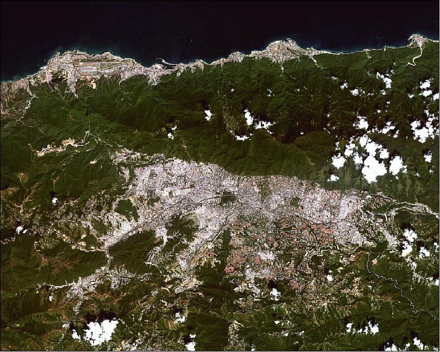 Figure 11: Image of the Caracas Metropolitan District, Venezuela, acquired with the WMC instrument of VRSS-1 in 2014 (image credit: ABAE)