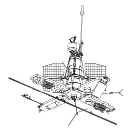 Figure 1: Line drawing of the Sich-1M spacecraft (image credit: NSAU)