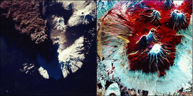 Figure 11: Comparison of optical (left) and SAR images of the Kamchatka region Russia (image credit: DLR)