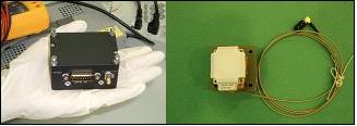 Figure 16: Photo of the micro-GPS receiver (left) and the GPS antenna (right), image credit: JAXA)
