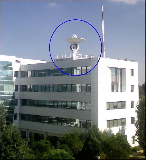 Figure 12: The SPIRALE TM/TC and payload telemetry antenna on the top of W building in the Astrium Toulouse Space Center (image credit: EADS Astrium)