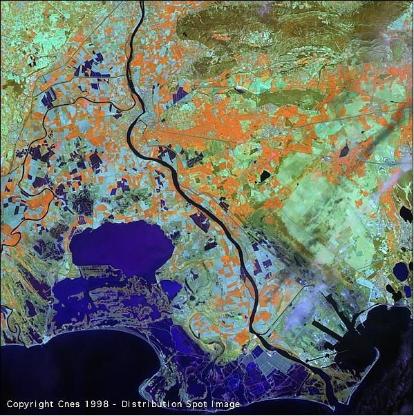 Figure 11: This early SPOT 4 image represents the lower Rhone valley (France) and its delta on the Mediterranean (image credit: CNES, Spot Image)
