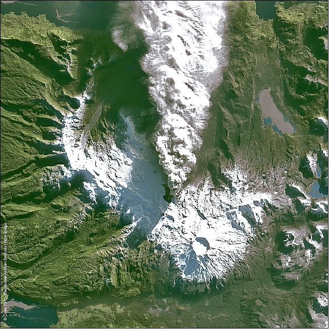 Figure 7: SPOT-4 image (June 25, 2011) of the Puyehue-Cordón Caulle volcano range 800 km south of Santiago, Chile (image credit: Astrium Geo-Information Services)