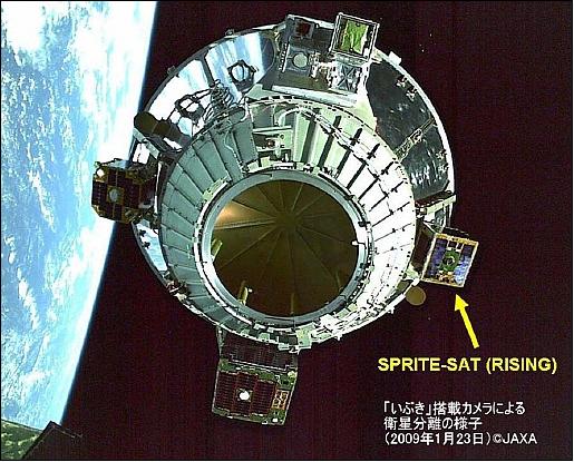 Figure 11: Artist's view of GOSAT initial flight with all secondary payloads (image credit: JAXA, Tohoku University)