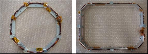 Figure 8: Photo of the magnetic torquers (left: MTQ-X, right: MTQ-Z), image credit: Tohoku University)