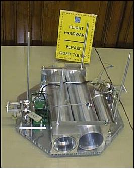 Figure 8: Photo of the micropropulsion system integrated on the payload tray of UniSat-2 (image credit: GAUSS)