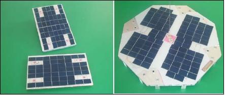 Figure 14: Lateral solar panel (left) and upper panel layout on UniSat-3 (image credit: GAUSS)