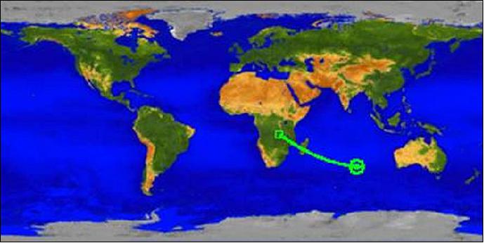 Figure 7: This U.S. Air Force map shows the ground track for the TRMM spacecraft's reentry on June 16, 2015 (image credit: NASA)