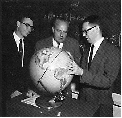 Figure 1: William H. Guier, Frank T. McClure, and George C. Weiffenbach (l to r) discuss the principles of the Transit Navigation System (image credit: JHU/APL)