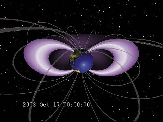 Figure 6: Before a solar storm in 2003, Earth's radiation belts underwent significant changes in structure. This image, showing low particle flux, was built from SAMPEX measurements (image credit: NASA, Ref. 13)