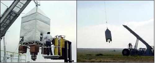 Figure 10: Photo of payload preparation (left) and payload take off (right), image credit: SDL/USU