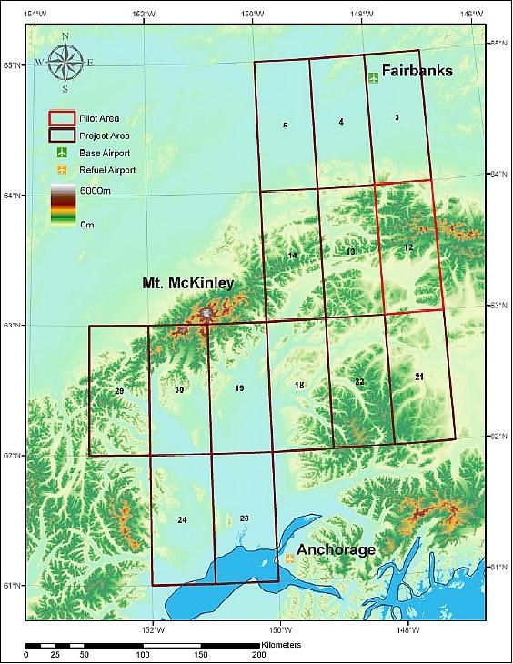 Figure 11: The project area covering Fairbanks, Anchorage, and Mt. McKinley (Denali) towering 6,194 m above sea level (image credit: Fugro)