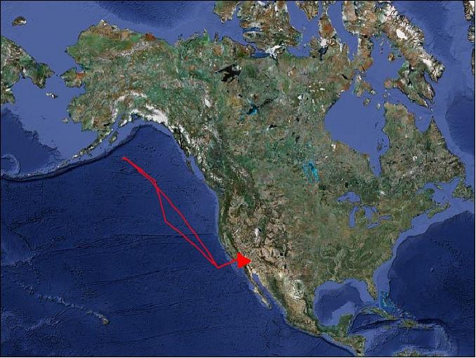 Figure 13: Flight route of the Global Hawk on its first observation flight on April 7, 2010 (image credit: NASA)