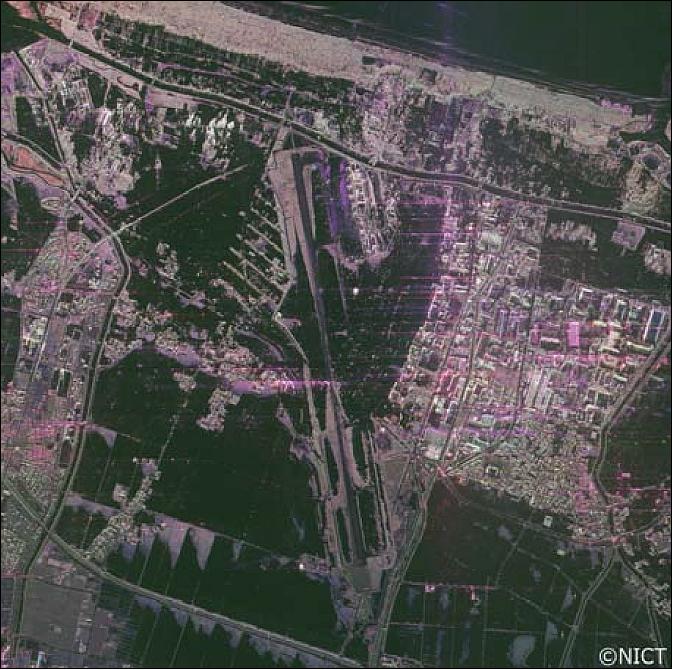 Figure 10: Pi-SAR-2 image of the area around Sendai Airport at about 8:00 hours on March 12, 2011 (image credit: NICT)