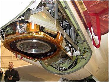 Figure 8: View from below of the TWiLiTE Doppler lidar integrated in ER-2 Qbay (image credit: NASA)