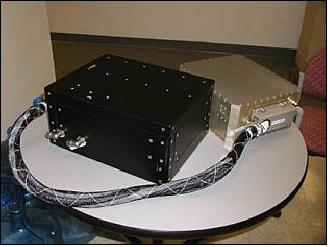 Figure 3: Single frequency 355 nm Nd:YAG laser (gold) and laser electronics unit (black), image credit: NASA