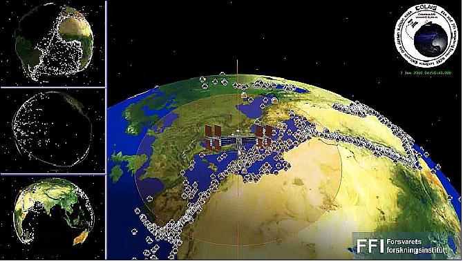 Figure 8: The NorAIS receiver shows the ISS passing the Mediterranean - data from June 3, 2010 (image credit: FFI)