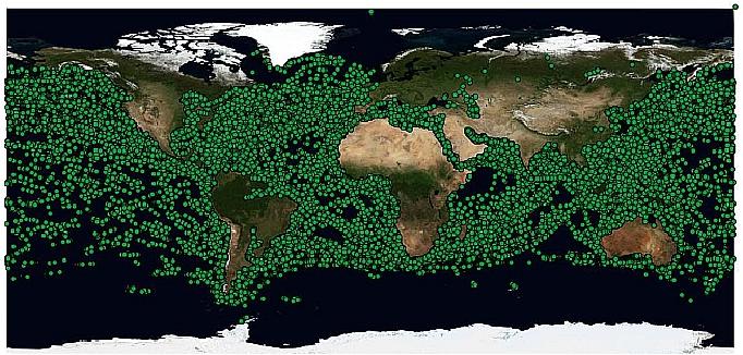 Figure 7: Global ship detection scenario during 14 hours of NorAIS monitoring in June 2010 (image credit: FFI)