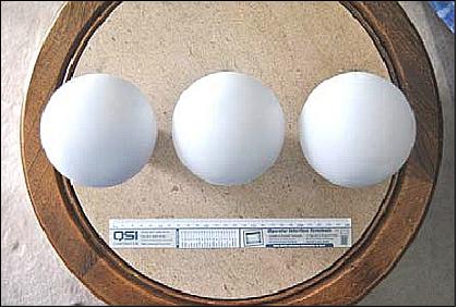 Figure 1: Three 10 cm diameter hollow aluminum white painted POPACS (image credit: POPACS consortium)