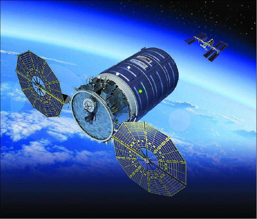 Figure 9: Artist's rendition of Orbital ATK's Cygnus spacecraft in orbit (image credit: Orbital ATK)