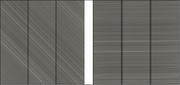 Figure 16: Side-slither raw image (left) on May 1, 2013 and shift of each detector image (right), image credit: DFH