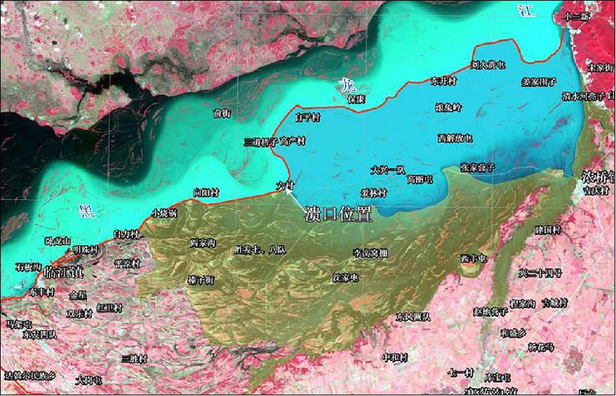 Figure 9: Heilongjiang river flood inundation map acquired on Sept. 9, 2013 (image credit: DFH)