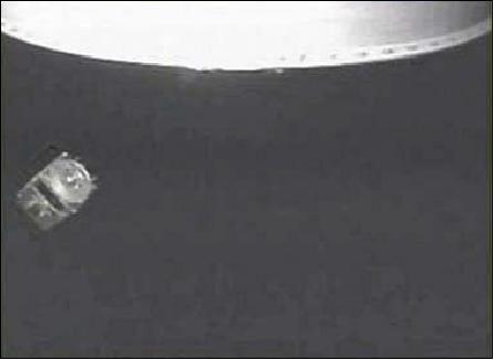 Figure 13: HORYU-4 after separation. The video was taken from the H-IIA second stage (image credit: JAXA digital archive)