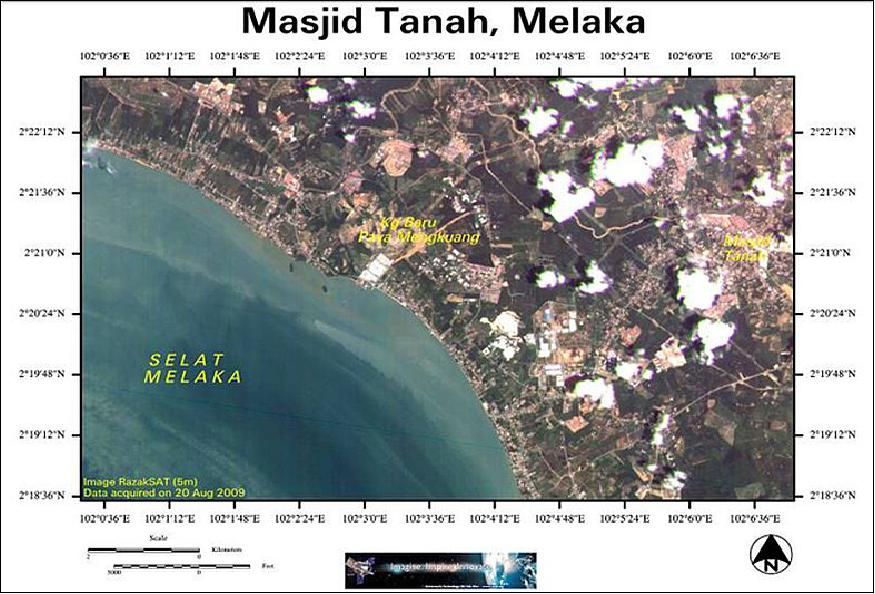 Figure 11: MS image (5 m resolution) of Masjid Tanah, Melaka, acquired with RarakZat on Aug. 20, 2009 (image credit: ATSB) 17)