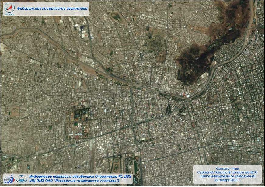 Figure 9: Kanopus-V1 MSS image of Santiago de Chile observed on January 22, 2013 (image credit: NTs OMZ)