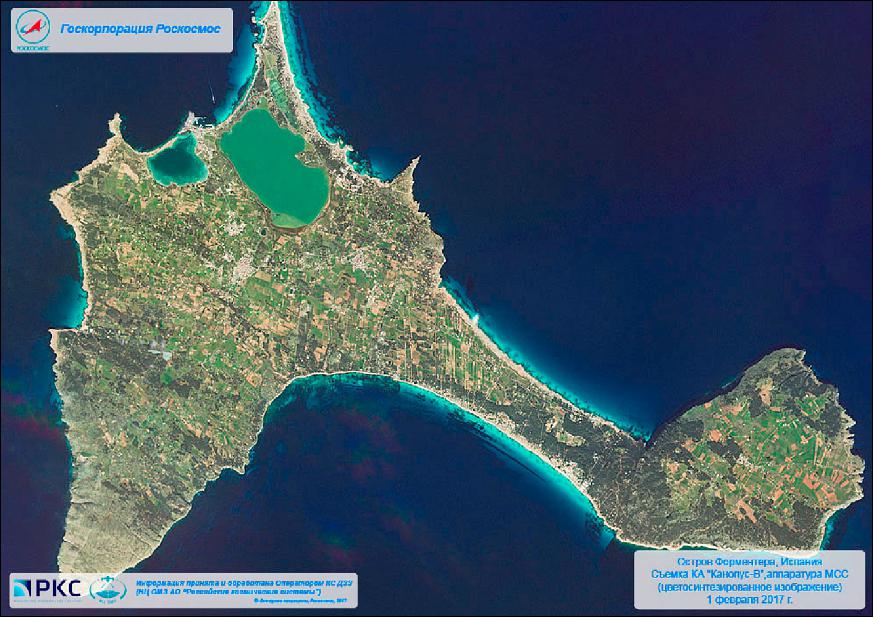 Figure 5: KANOPUS-V1 MSS image of Formentera Island, Balearic islands, Spain, acquired on 1 February 2017 (image credit: NTs OMZ)