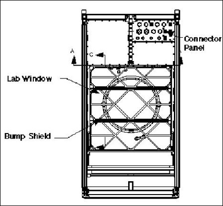Figure 1: WORF rack schematic in relation to the Lab window (image credit: NASA)