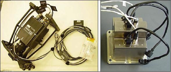 Figure 10: ISA (left) shown mounted inside vibration-isolation and absorption sensor frame, with ISSAC lens and sensor cables attached, the right side shows the internal sensor optics removed from ISA (image credit: UND)