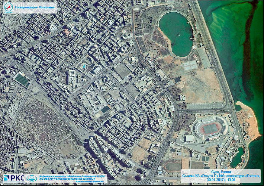 Figure 21: RESURS-P No3 GEOTONE pansharpened image of Suez, Egypt, acquired on 30 January 2017 (image credit: NTs OMZ)