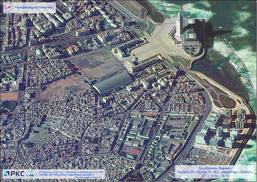 Figure 14: Resurs-P2 GEOTONE pansharpened image of Casablanca, Morocco, acquired on 22 December 2016 (image credit: NTs OMZ)