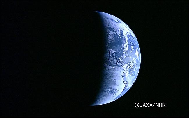 Figure 17: An Earth-rise image - showing the west coast line of the South American Continent - taken by the HDTV camera on Sept. 29, 2007 (image credit: JAXA)