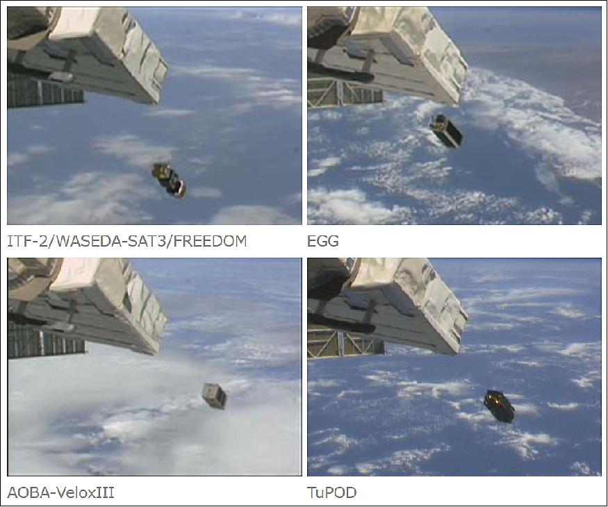 Figure 18: Photos of the CubeSat deployments from the ISS (image credit: JAXA/NASA)