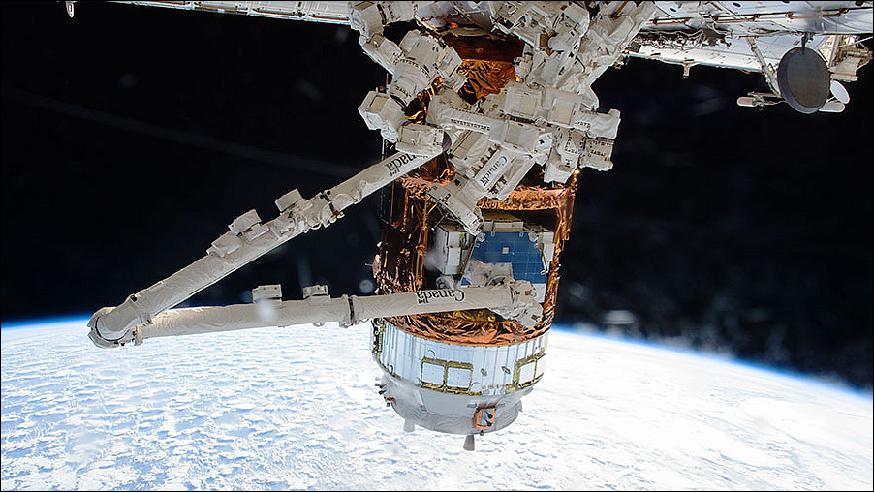 Figure 17: Japan's HTV-6 resupply ship is pictured attached to the Harmony module during robotics operations (image credit: NASA)