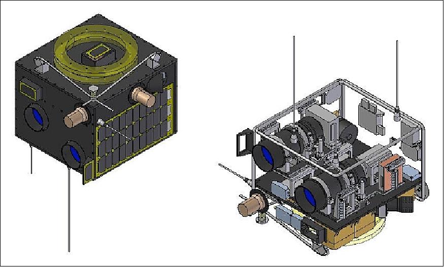 Figure 3: Alternate view of the LAPAN-2 structure (left) and the accommodation of the spacecraft components at right (image credit: LAPAN)