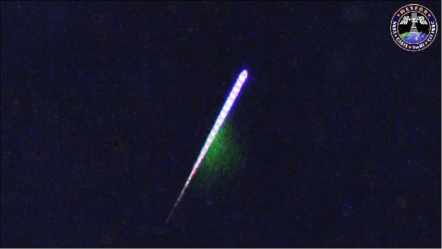 Figure 7: This Meteor image was acquired on July 30, 2016, during the Delta Aquarids, a meteor shower that precedes the Perseids each summer [the image was provided by Tomoko Arai of Japan's PERC/CIT (Planetary Exploration Research Center/Chiba Institute of Technology). Caption by Kathryn Hansen. The Meteor investigation partners include the CASIS (Center for the Advancement of Science in Space), SwRI (Southwest Research Institute) in San Antonio, TX, and Japan's PERC (Planetary Exploration Research Center) at CIT]