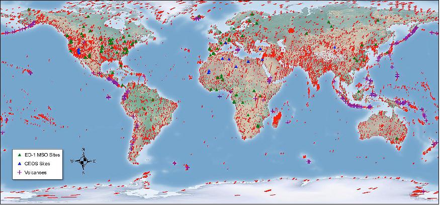 Figure 40: EO-1's global coverage of over 165,000 images, including the Hyperion spectral time series sites (image credit: NASA, Petya K. Campbell)