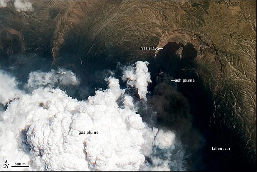 Figure 55: This natural-color image shows a close-up view of the volcanic plume and eruption site of the Nabro volcano (image credit: NASA)