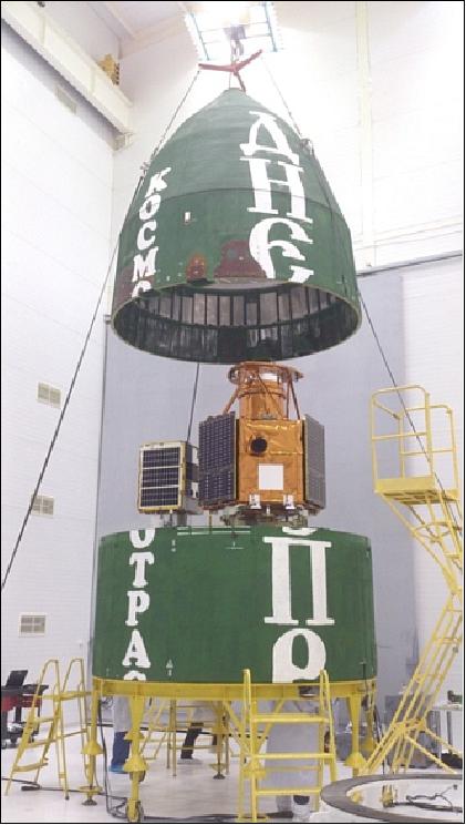 Figure 14: Integration photo of the primary payloads into the upper platform of the Dnepr fairing (image credit: ISC Kosmotras)