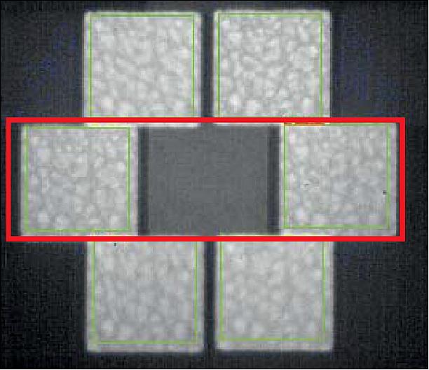 Figure 4: Snapshot of the image recorded by the CWS (Correlating Wavefront Sensor), showing the six sub-apertures displaying the same solar scene. The red frame bounds the two images employed in the two-subaperture mode (image credit: MPS)