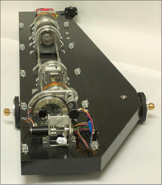 Figure 29: The CWS, mounted on its light-weight carbon fiber sandwich plate. On the sides, two fixation points of the isostatic mounting are visible(image credit: MPS)
