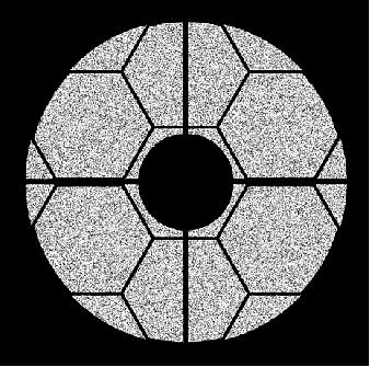 Figure 27: Illumination pattern of the CWS lenslet array. The image of the 1 m entrance pupil provides a homogeneous illumination of the six peripheral micro-lenses, except for the (small) influence of the spiders. The central lenslet is obscured by the secondary mirror and is not used (image credit: MPS)