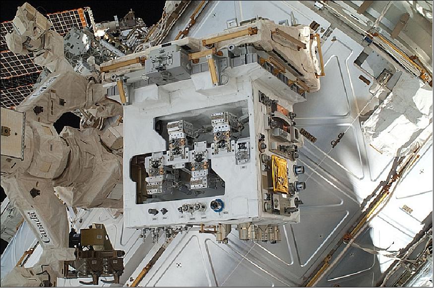 Figure 2: Photo of the the RRM module temporarily installed on the Dextre robot's Enhanced ORU Temporary Platform (image credit: NASA) 12)