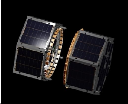 Figure 2: Artist's view of the FASTRAC microsatellite pair separation from a stacked configuration (image credit: UT-Austin)
